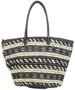 She She Boutique Woven Straw Bag - Black/White