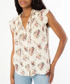 She She Boutique Floral Top With Ruffle Detail - Natural/Rose