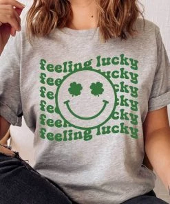 She She Boutique CLOTHING Feeling Lucky Tee - Heather Grey/Green