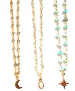 She She Boutique JEWELRY Charm Choker Necklace - Labradorite OR Mint Opal