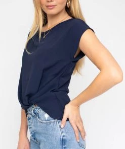 She She Boutique Twist Hem Top - Navy