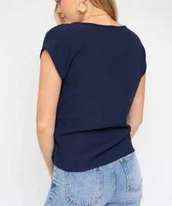 She She Boutique Twist Hem Top - Navy