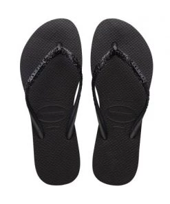 She She Boutique Havaianas Slim Glitter II Flip Flops - Black/Dark Grey