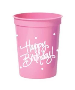 She She Boutique Happy Birthday Stadium Cup Set With Lids & Straws - Light Pink GIFTS