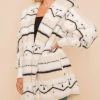 She She Boutique Geo Stripe Sherpa Jacket - White/Black/Tan 2 She She Boutique Geo Stripe Sherpa Jacket - White/Black/Tan