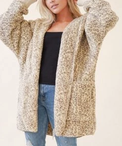 She She Boutique CLOTHING Leopard Sherpa Jacket - Cream Leopard