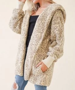 She She Boutique CLOTHING Leopard Sherpa Jacket - Cream Leopard