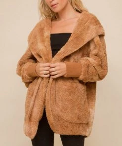 She She Boutique CLOTHING Tie Dye Sherpa Jacket - Brown