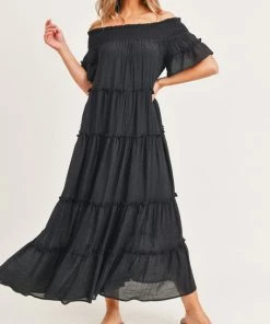 She She Boutique Off The Shoulder Maxi Dress - Black CLOTHING