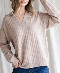 She She Boutique Textured Pullover Sweater - Ivory OR Taupe CLOTHING
