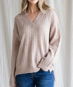 She She Boutique Textured Pullover Sweater - Ivory OR Taupe CLOTHING