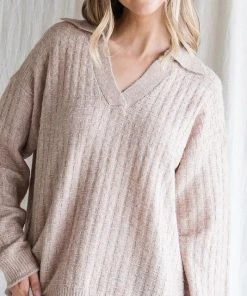She She Boutique Textured Pullover Sweater - Ivory OR Taupe CLOTHING