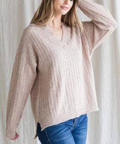 She She Boutique Textured Pullover Sweater - Ivory OR Taupe CLOTHING