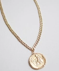 She She Boutique Textured Snake Chain Necklace With Coin - Gold