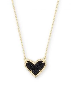 Kendra Scott Ari Heart Pendant Necklace - Black Drusy/Gold
