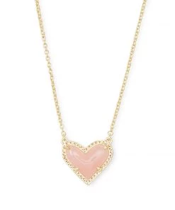 JEWELRY Kendra Scott Ari Heart Pendant Necklace - Rose Quartz/Gold
