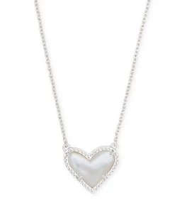 Kendra Scott Ari Heart Pendant Necklace - Ivory Mother Of Pearl/Silver JEWELRY