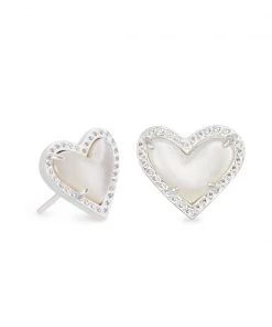 JEWELRY Kendra Scott Ari Heart Stud Earrings - Ivory Mother Of Pearl/Silver