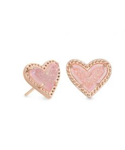 Kendra Scott Ari Heart Rose Gold Earrings - Light Pink Drusy JEWELRY