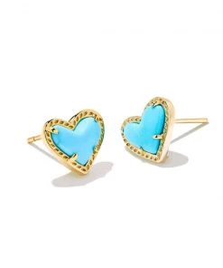 She She Boutique HANDBAGS Kendra Scott Ari Heart Stud Earrings - Neon Pink, Neon Yellow OR Light Blue Magnesite