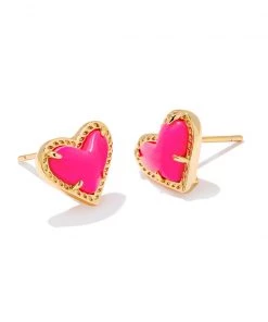 She She Boutique HANDBAGS Kendra Scott Ari Heart Stud Earrings - Neon Pink, Neon Yellow OR Light Blue Magnesite