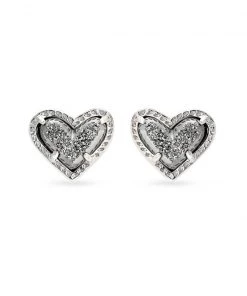 Kendra Scott Ari Heart Stud Earrings - Platinum Drusy/Silver