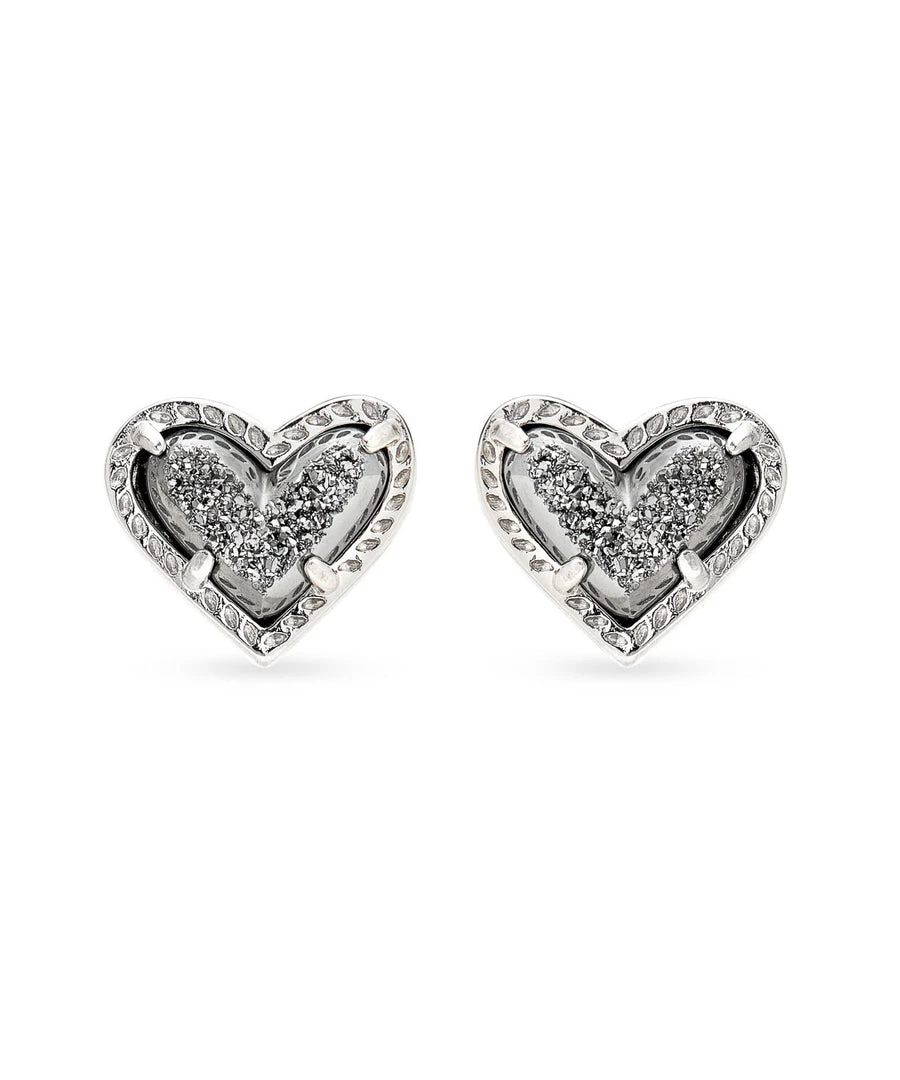 Kendra Scott Ari Heart Stud Earrings - Platinum Drusy/Silver 3 Kendra Scott Ari Heart Stud Earrings - Platinum Drusy/Silver