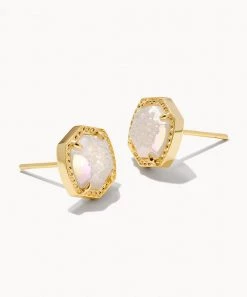 Kendra Scott Davie Drusy Stud Earrings - Gold/Iridescent OR Silver/Platinum