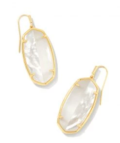 JEWELRY Kendra Scott Elle Intarsia Drop Earrings - Gold/White, Gold/Pink OR Silver/White