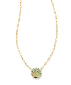 Kendra Scott Stamped Dira Pendant Necklace - Gold/Ivory Mother Of Pearl, Gold/Abalone OR Silver/Black JEWELRY