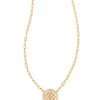 Kendra Scott Stamped Dira Pendant Necklace - Gold/Ivory Mother Of Pearl, Gold/Abalone OR Silver/Black JEWELRY