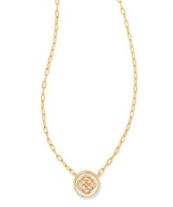 Kendra Scott Stamped Dira Pendant Necklace - Gold/Ivory Mother Of Pearl, Gold/Abalone OR Silver/Black JEWELRY