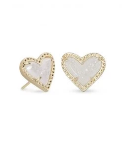 Kendra Scott JEWELRY Ari Heart Gold Stud Earring - Iridescent Drusy