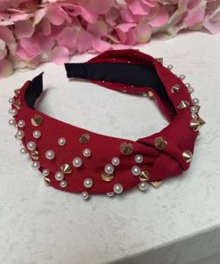 She She Boutique Pearl And Studs Headband - Burgundy ACCESSORIES