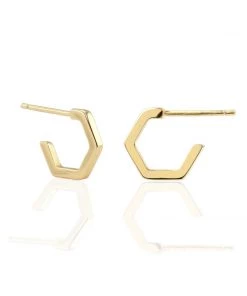 JEWELRY Kris Nations Hexagon Huggie Hoop Earrings - Gold
