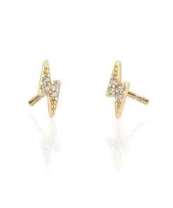 Kris Nations JEWELRY Lightning Bolt Pave Studs - Gold