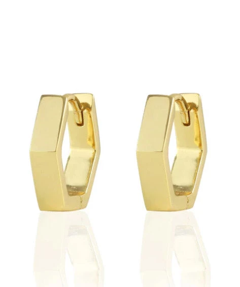 Kris Nations Hexagon Hinged Huggie Hoops - Gold OR Silver 3 Kris Nations Hexagon Hinged Huggie Hoops - Gold OR Silver