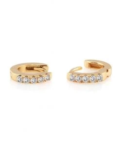 Kris Nations Pave Huggie Earrings - Gold/Crystal JEWELRY