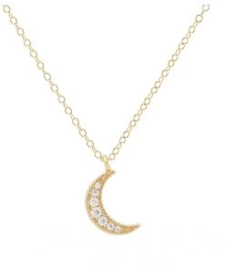 Kris Nations Crescent Moon Pave Charm Necklace - Gold JEWELRY