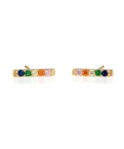 She She Boutique Kris Nations Rainbow Bar Dash Stud Earrings - Gold JEWELRY