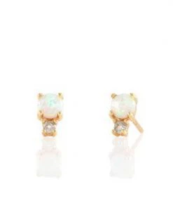 Kris Nations Two Stone Stud Earrings - White Topaz & Opal JEWELRY