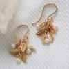 She She Boutique Pearl And Leaf Cluster Earrings - Gold