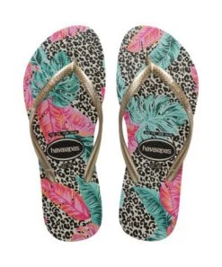 She She Boutique Havaianas Slim Animal Floral Flip Flop - Beige SHOES
