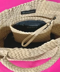 She She Boutique London Large Hand-Woven Neoprene Bag - Dusty Pink