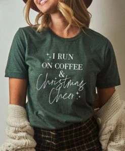 She She Boutique CLOTHING I Run On Coffee & Christmas Cheer - Heather Forest