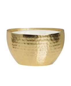 She She Boutique GIFTS Amber & Teakwood Oval Hammered Bowl Candle - Gold