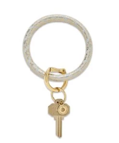 She She Boutique Leather Big O Key Ring - Gold Basketweave