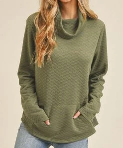 She She Boutique Cowl Neck Top - Olive CLOTHING