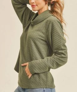 She She Boutique Cowl Neck Top - Olive CLOTHING