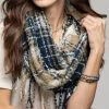 She She Boutique CLOTHING Plaid Infinity Scarf - Navy/Taupe - FINAL SALE